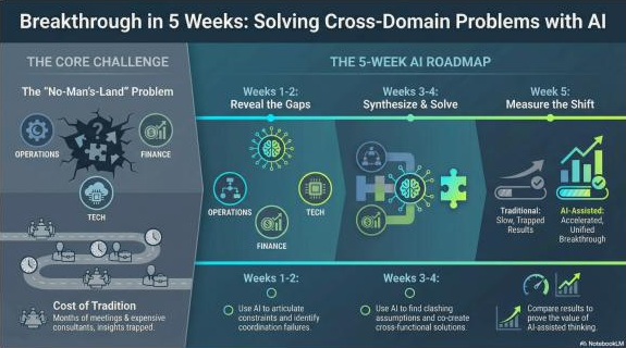 A five-week cross-domain breakthrough framework moving from identifying silo costs to comparing a new way of working.
